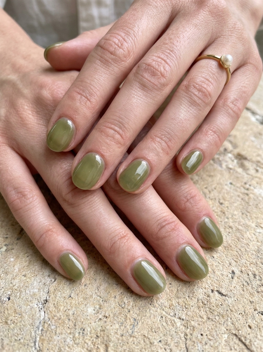 Olive Glass Nails